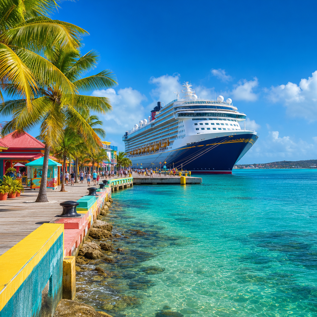 Colorful cruise pier in a tropical Caribbean port